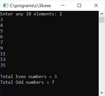 C program to count even and odd elements .